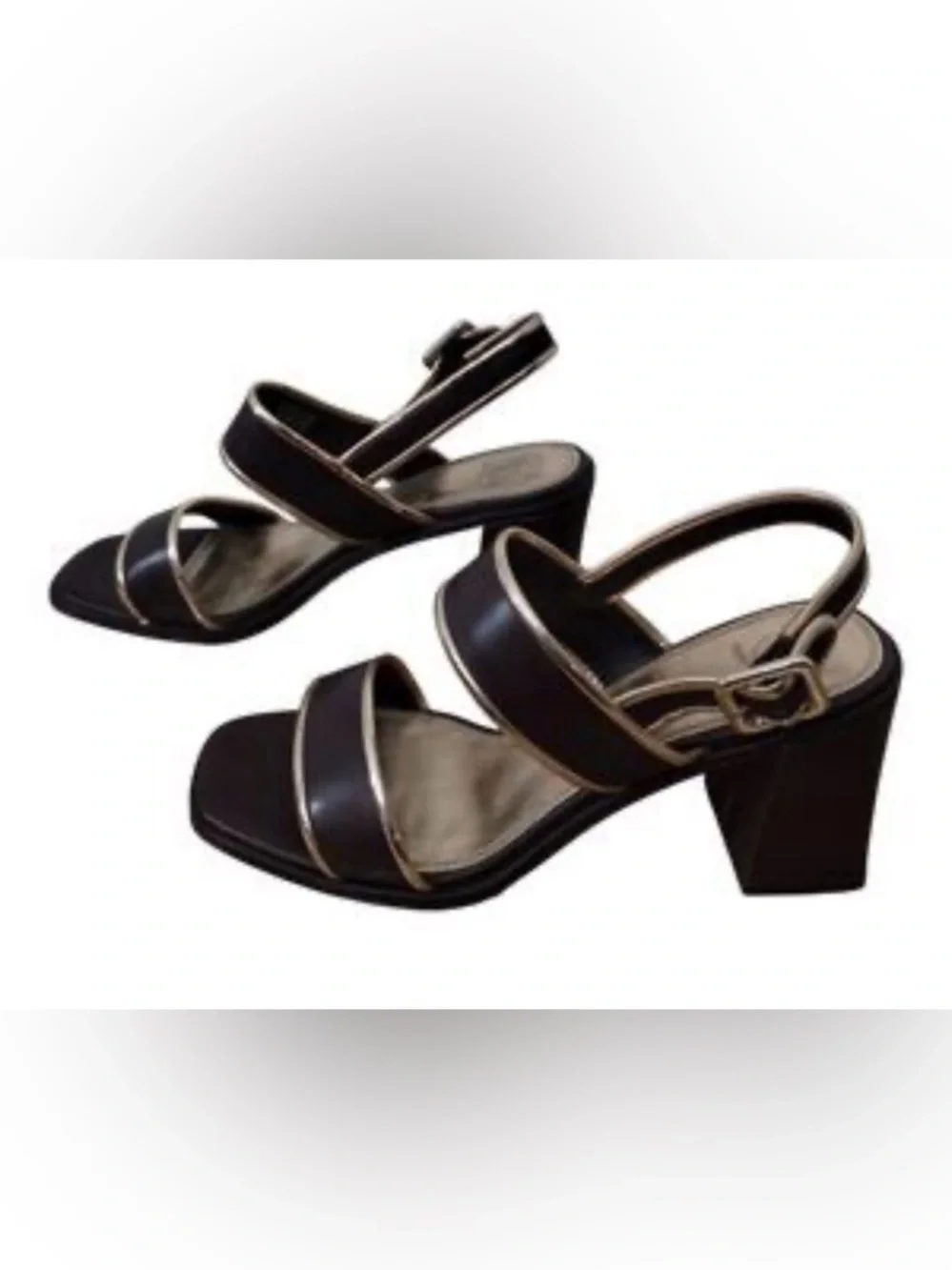 Tory Burch Dark Brown Leather Block Heel Sandals with Gold Accents